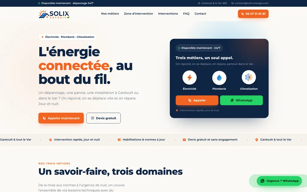 Solix Énergie — aperçu du site web réalisé par SwiftFlow